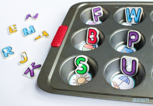 75 Beach Muffin Tin Syllable Game-4 - The Educators' Spin On It Beach Fun and Learning, Make and Play this Summer Muffin Tin Syllable Counting Game alternative: Begining sounds
