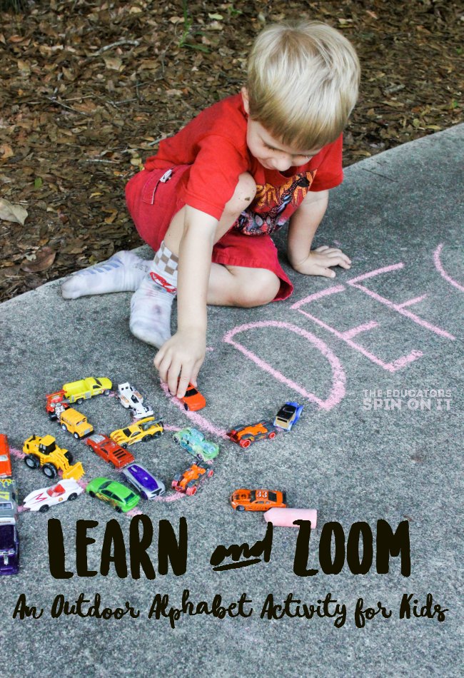 Alphabet Car Activity for Kids-9653 - The Educators' Spin On It Zoom and Learn, a FUN & EASY literacy activity for preschoolers. Get learning outside with this alphabet car activity for kids.
