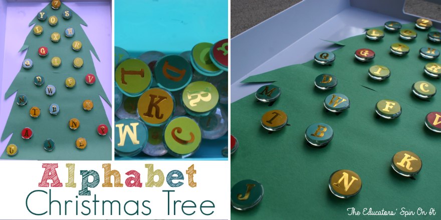 Alphabet Christmas Tree from The Educators' Spin On it - The Educators' Spin On It Alphabet Christmas Tree with stickers and glass gems
