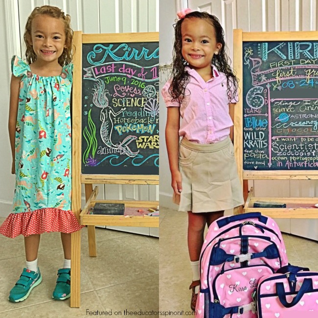 Back to School Photo Props - The Educators' Spin On It Chalkboard markers on a chalkboard make a great photo prop to show what your child likes at the begining and end of school