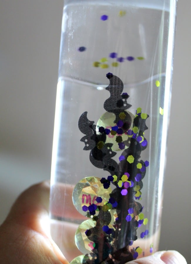 bat-themed-sensory-bottle-with-sight-words - The Educators' Spin On It Bat Themed Sensory Bottle with Sight Words