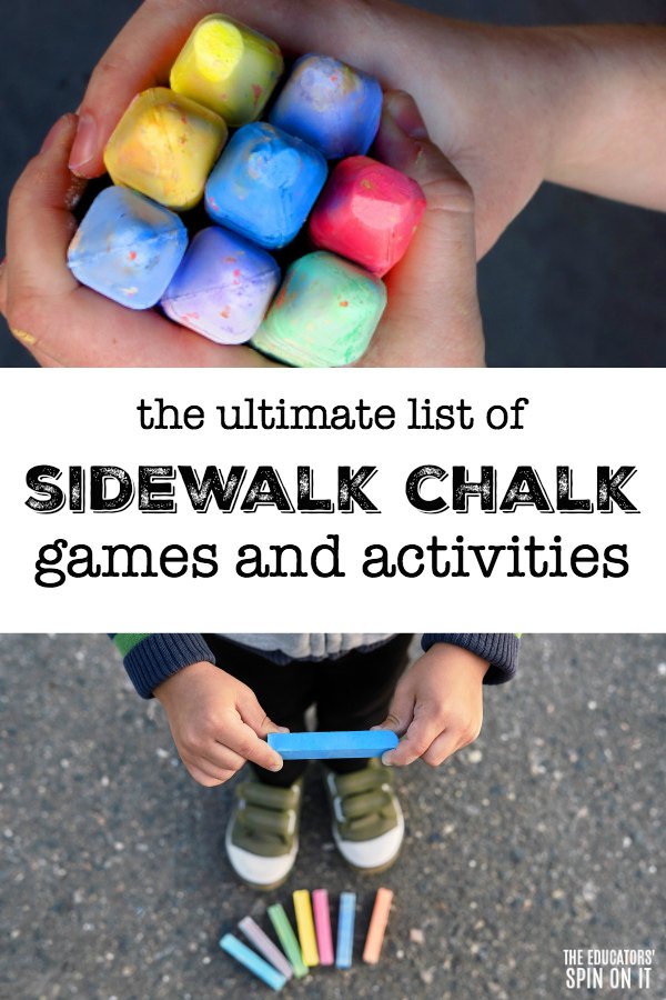 best-sidewalk-chalk-games-and-activities-for-kids - The Educators' Spin On It Child holding sidewalk chalk to play learning activities