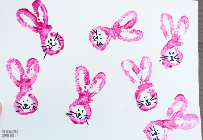 Bunny Stamp Paint Activity for Preschoolers for Fine Motor Skills this Spring - The Educators' Spin On It Bunny Outline with Paint on Paper by Preschoolers