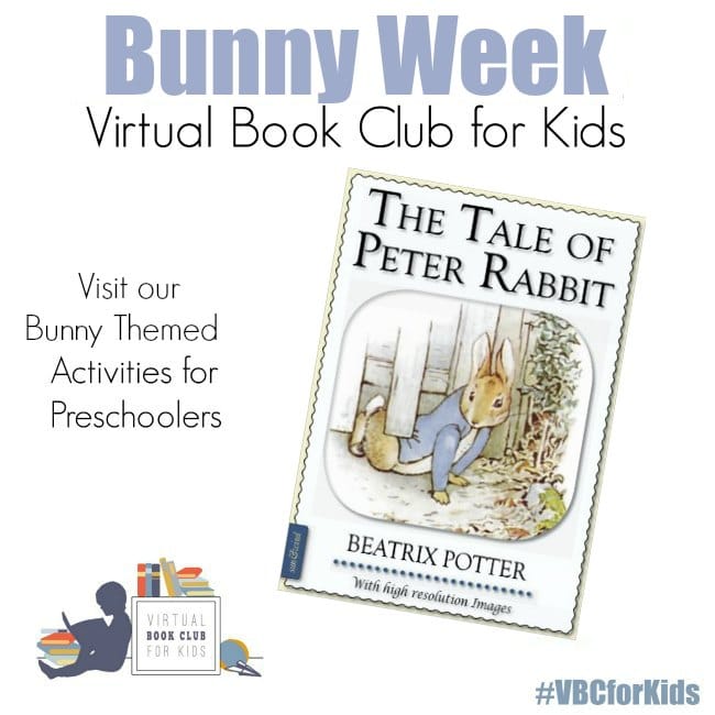 Bunny Week for VBC Book Preschool Activities - The Educators' Spin On It Book Cover of The Tale of Peter Rabbit with Bunny Week for Virtual Book Club for Kids