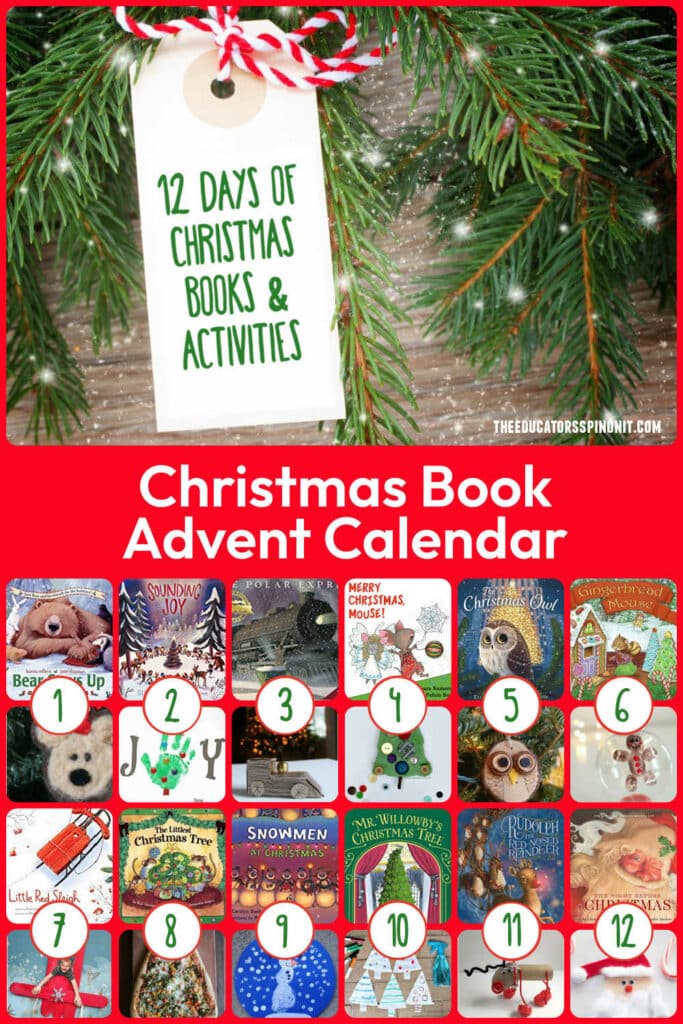 christmas-book-advent-calendar-with-activities- - The Educators' Spin On It Christmas Book Advent Calendar! 12 Days of Books and Activities this holiday season with your child.