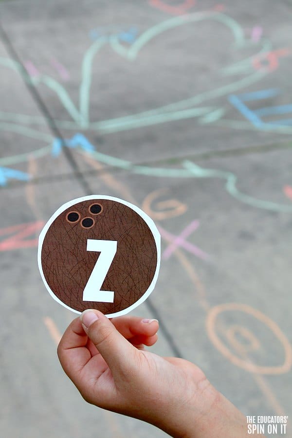 Coconut-Letter-Game-with-Sidewalk-Chalk- - The Educators' Spin On It Letter Z on Printable Coconut letters to play Chicka Chicka Boom Boom Sidewalk Chalk Game