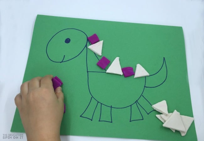 Dinosaur patterns with Playdough - The Educators' Spin On It Dinosaur Shapes Patterning with Playdough