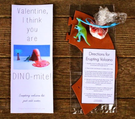 Dinosaur themed valentine with printable saying "Valentine, I think you are DINO-mite!"