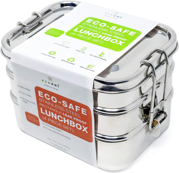 ecozoi Stainless Steel Lunch Box 3-Tier Leak Proof Stackable Lunch Container Convertible - The Educators' Spin On It ecozoi Stainless Steel Lunch Box 3-Tier Leak Proof Stackable Lunch Container Convertible