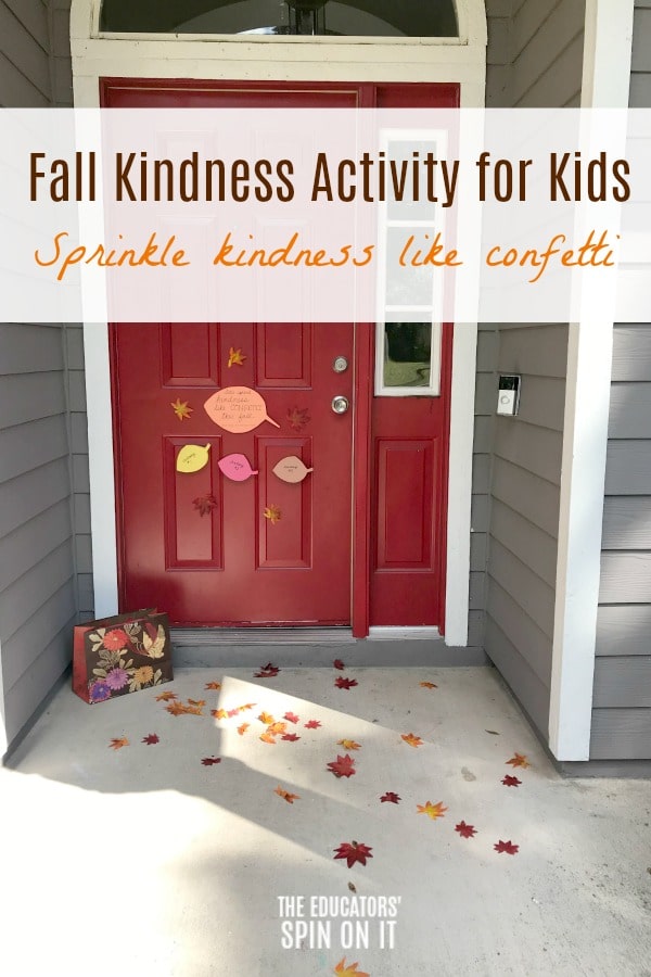fall-kindness-activity-for-kids-for-fall - The Educators' Spin On It Front door covered with leaves for random act of kindness in fall