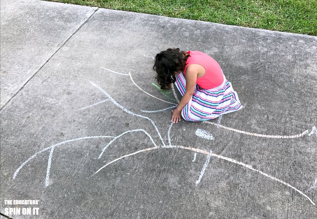 Fall Leaf Movement Game with Sidewalk Chalk for Preschoolers - The Educators' Spin On It