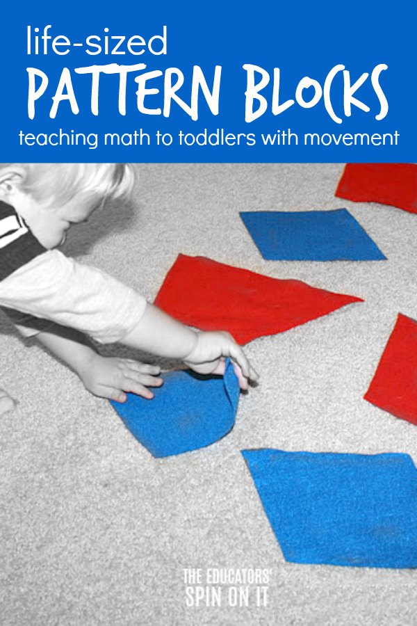 giant-pattern-blocks-for-movement-with-math-for-toddlers - The Educators' Spin On It giant felt pattern block with toddler