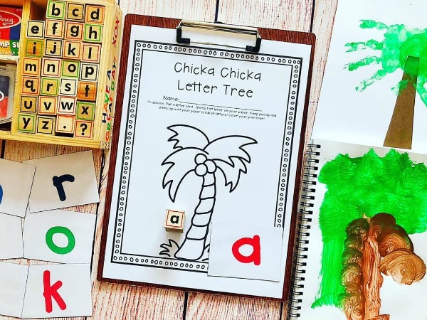handprint-chicka-chicka-boom-boom-tree - The Educators' Spin On It Handprint Coconut Tree and Chicka Chicka Boom Boom Alphabet stamp activity for Kids