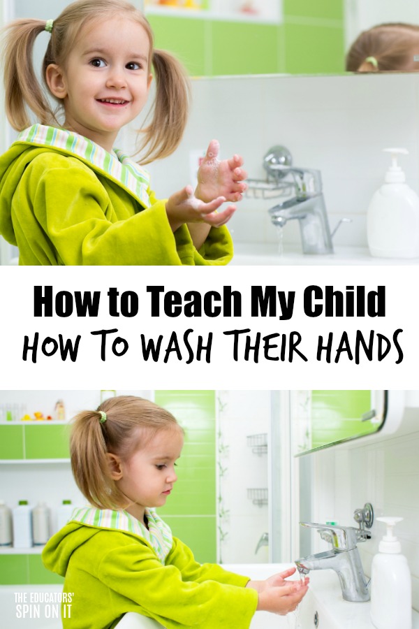 how-to-teach-my-child-how-to-wash-hands - The Educators' Spin On It Young child learning how to wash hands using liquid soap at white sink