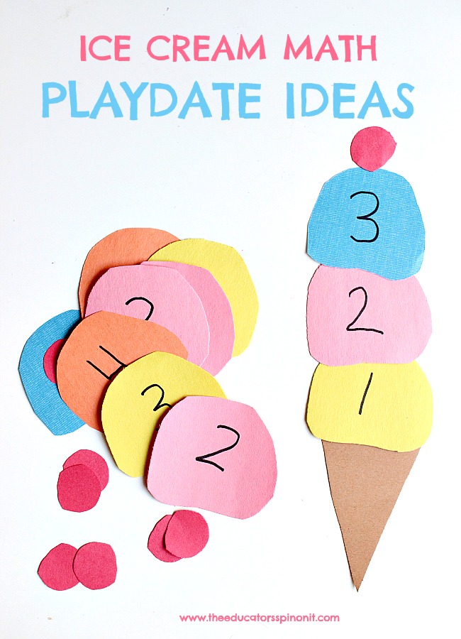 Ice cream math playdate - The Educators' Spin On It Fun and easy ice cream math playdate ideas for preschool, preK, and kindergarten using supplies you already have in your home or classroom. Counting to 10, recognizing numbers, numerical order