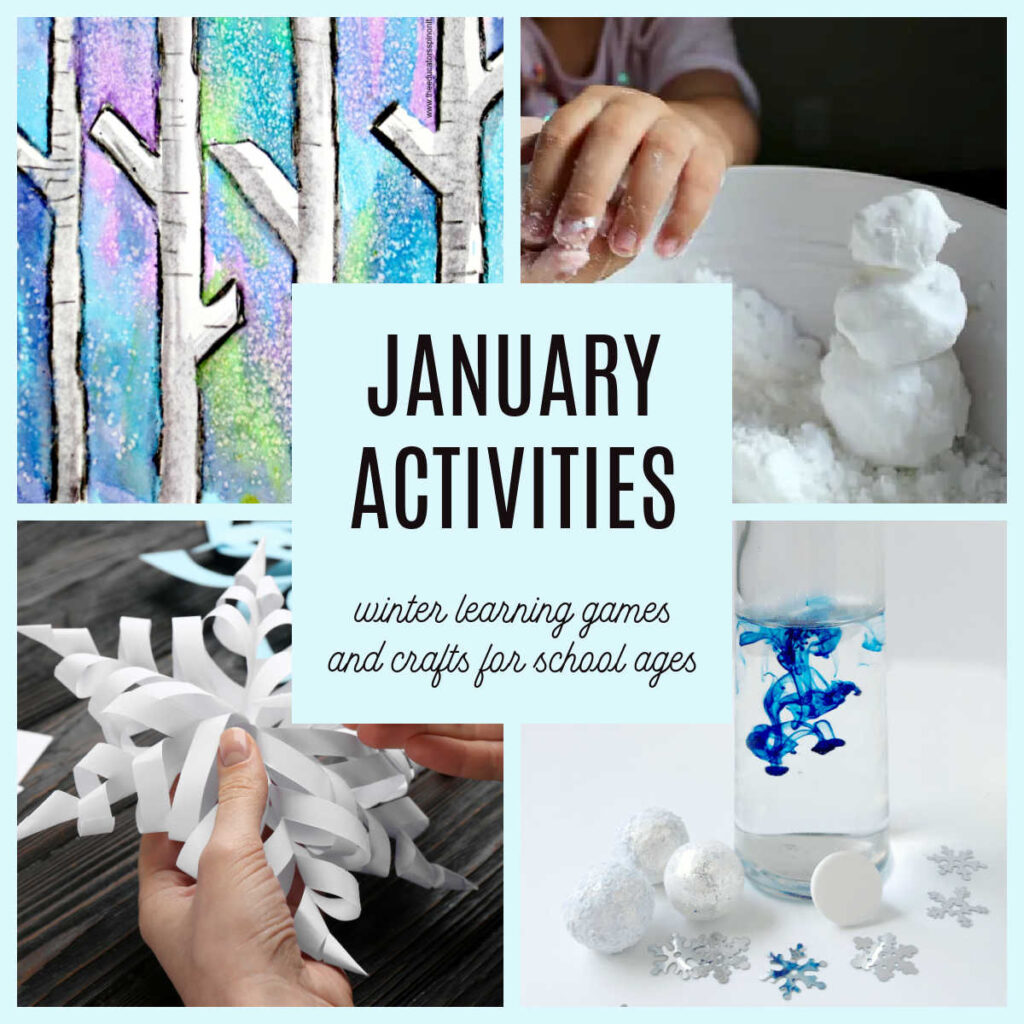 january-themed-activities-for-school-ages - The Educators' Spin On It January activities for school ages with snowflakes, pretend snow, winter science, winter art and more