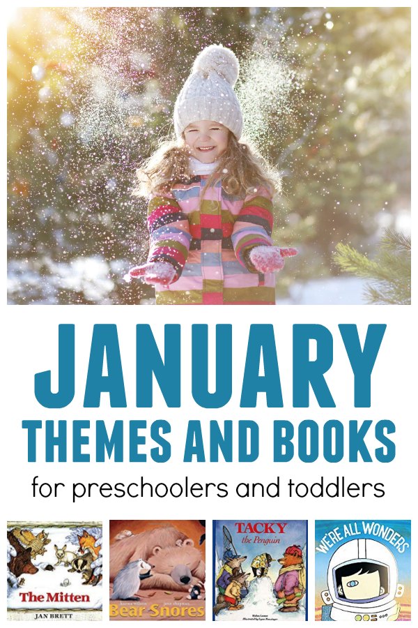 january-themes-and-books-for-preschoolers - The Educators' Spin On It Child playing with snow featuring January themes and books suggestions for kids