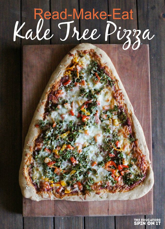 Kale Pizza Christmas Tree Recipe (10 of 10) - The Educators' Spin On It Kale Pizza Christmas Tree Recipe: Read a Christmas Tree Book with your kids, then head to the kitchen to make this healthy dinner together! Kids that cook with books.