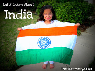 Let%2527s+Learn+about+India+logo.jpg - The Educators' Spin On It Young girl in white indian clothes holding India flag.