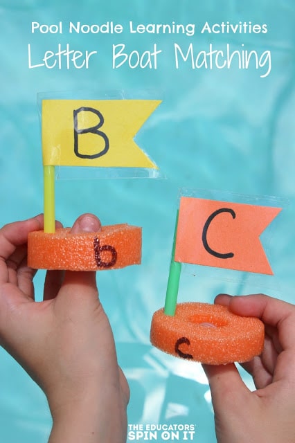 Letter%2BBoat%2BMatching.jpg - The Educators' Spin On It Boats made with Pool Noodles, straws and paper with letters