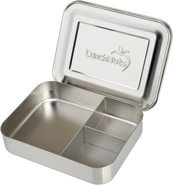 LunchBots Large Trio Stainless Steel Lunch Container -Three Section Design - The Educators' Spin On It LunchBots Large Trio Stainless Steel Lunch Container -Three Section Design