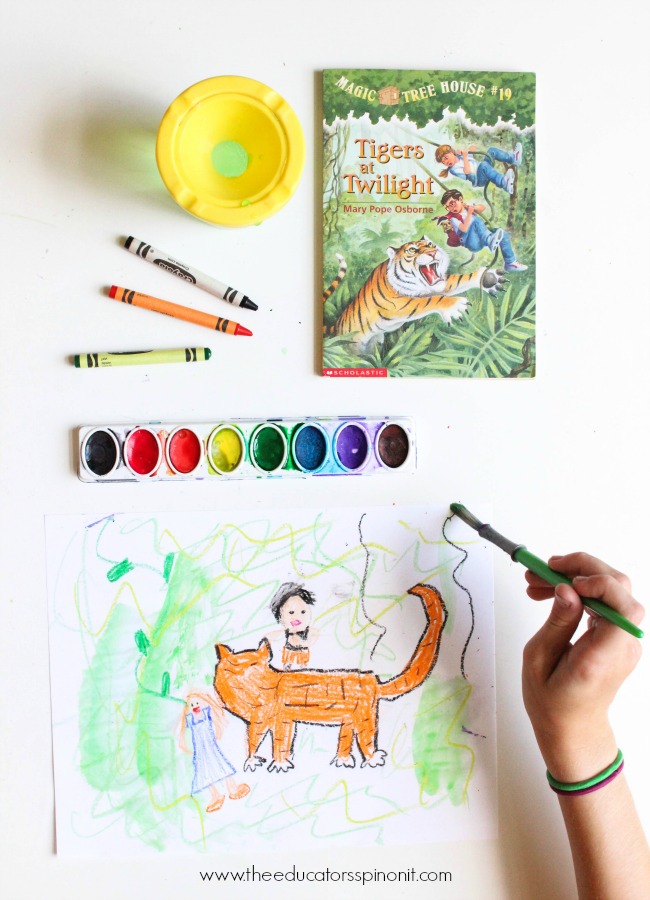 Magic Tree House Forest Crayon Resist Painting (1 of 1) - The Educators' Spin On It Don't miss this list of activity ideas for kids to go along with the Magic Tree House Chapter Book Series