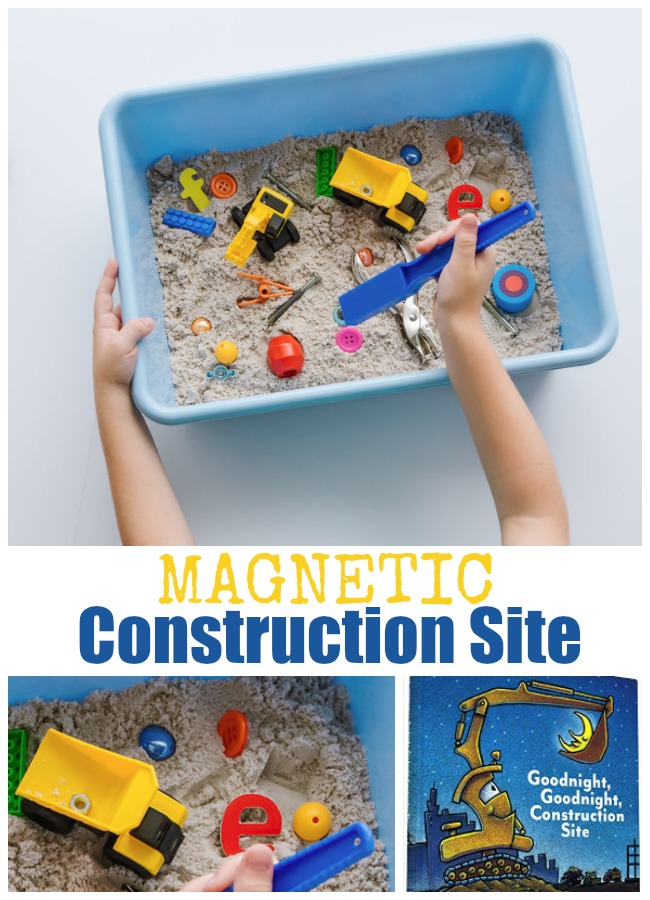magnetic-construction-themed-activity-for-kids - The Educators' Spin On It Construction Themed Sensory Bin for Preschoolers with Magnets
