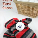 Sight word game using snowballs made from ping pong balls and mittens for kids
