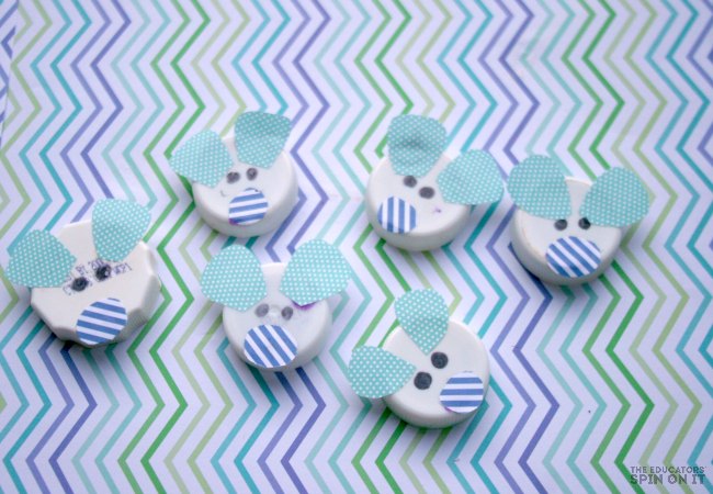 Mouse Count Book Activity with Recycled Lids for Preschoolers