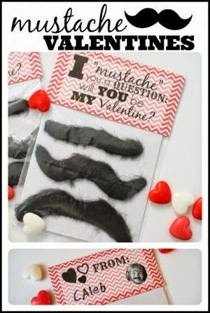 Mustache theme Valentine with printable saying "I mustache you a question: will you be my valentine?"