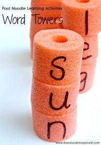 Pool%2Bnoodle%2Bword%2Btowers.jpg - The Educators' Spin On It letters written on pool noodles to create a word tower