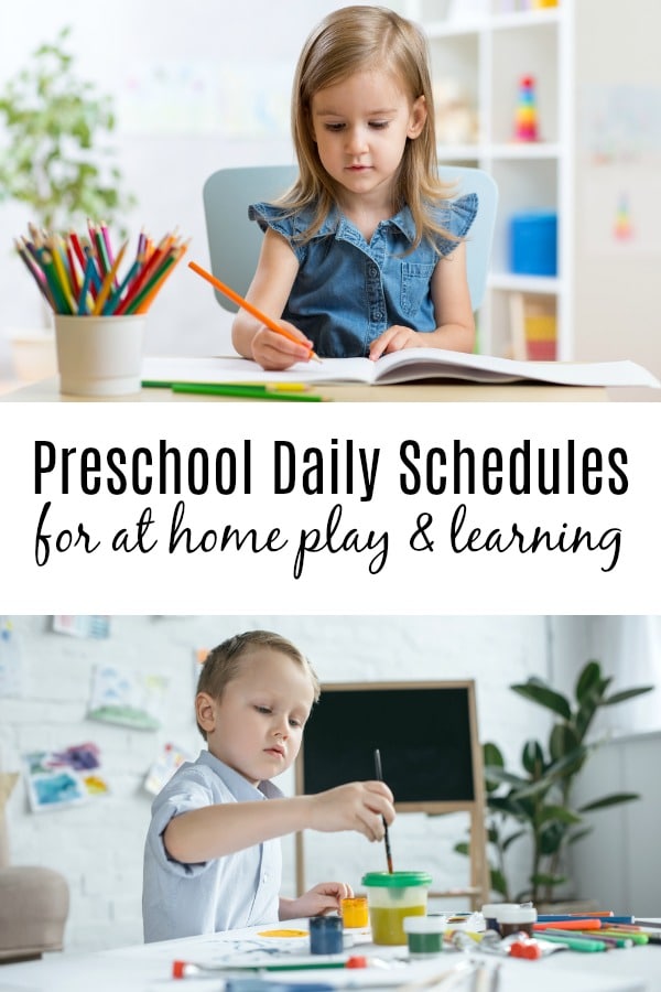 preschool-daily-schedules-for-at-home - The Educators' Spin On It Preschooler working at home doing preschool activities