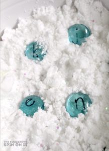 Pretend Snow Themed Sensory Bin with Alphabet Activity - The Educators' Spin On It Pretend Snow Themed Sensory Bin with Alphabet Activity