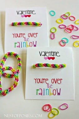 Rainbow themed Valentine with printable saying "Valentine you're over the rainbow"