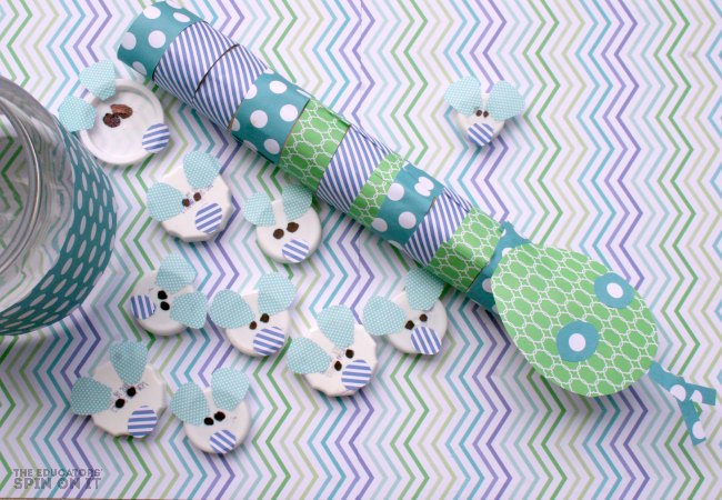 Recycled Lids Mouse Craft for Preschooler for Mouse Count Book Activity