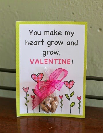 Garden themed Valentine with printable saying "You make my heart grow and grow, Valentine!"