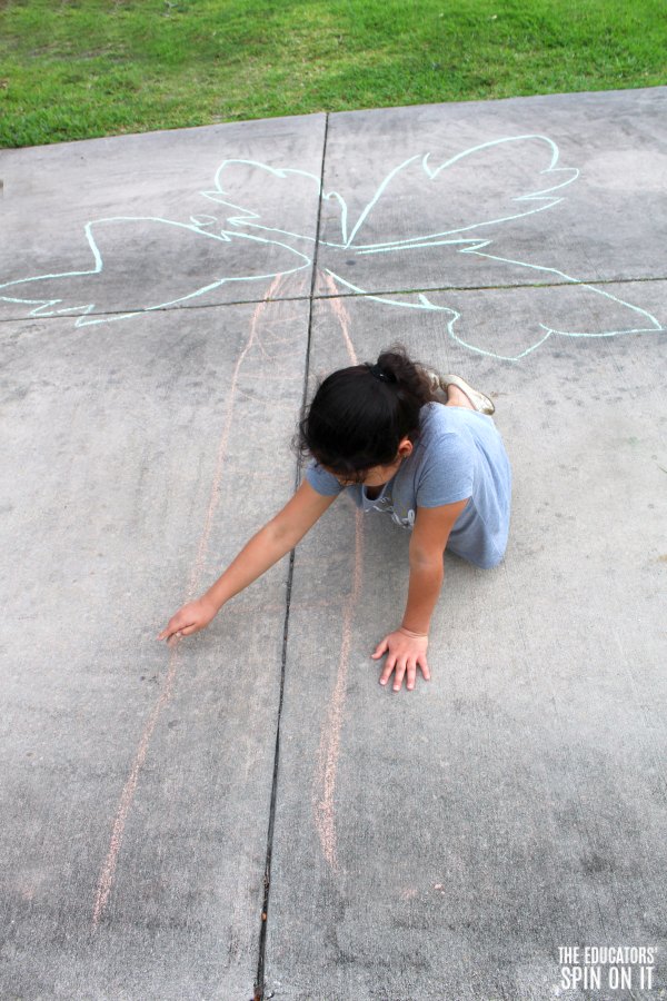 sidewalk-chalk-coconut-tree - The Educators' Spin On It Child drawing tree trunk of Coconut Tree with sidewalk chalk