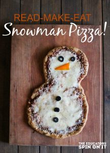 Snowman Pizza Recipe (7 of 7) - The Educators' Spin On It Snowman Pizza Recipe - snowman books and snowman pizza, the perfect combination for kids to read, make and eat.