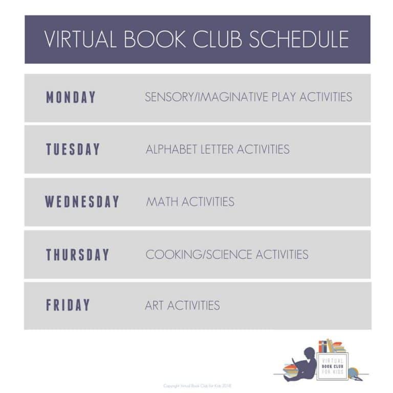 structured-weekly-schedule-for-the-virtual-book-club-for-kids-768x768 - The Educators' Spin On It Weekly Schedule for Virtual Book Club for kids Activities