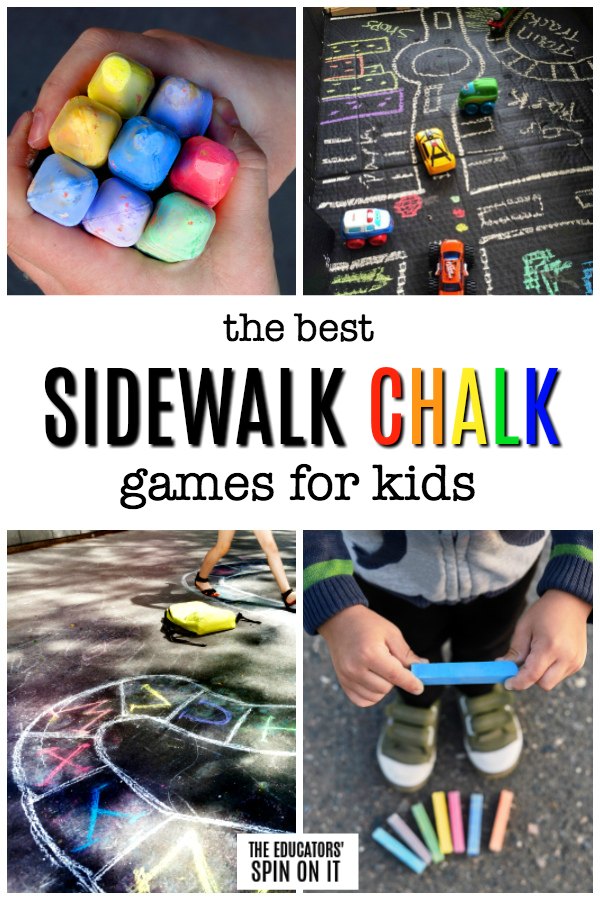 the-best-sidewalk-chalk-games-for-kids - The Educators' Spin On It Children holding sidewalk chalk to play learning activities