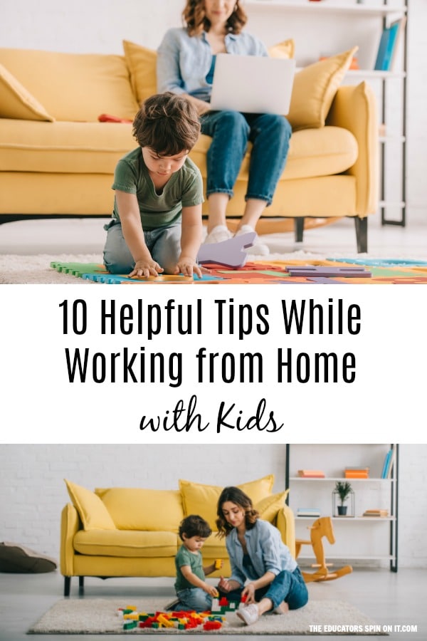 tips-for-working-from-home-with-kids - The Educators' Spin On It Child playing with parents in working on laptop on sofa