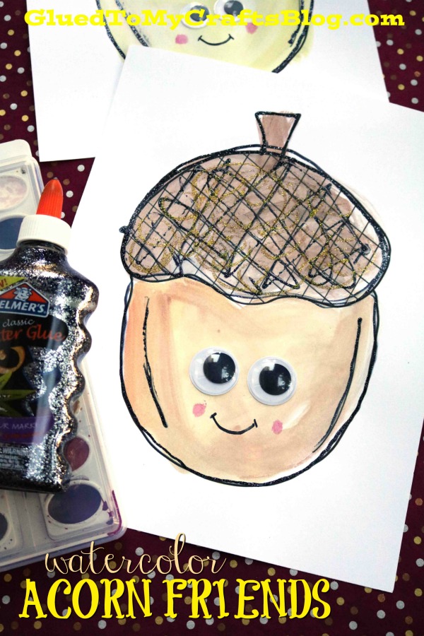 watercolor-acorn-friends-kid-craft-black-glue - The Educators' Spin On It Watercolor Acorn Friend Art Project