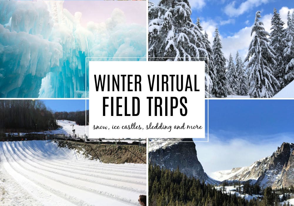 winter-virtual-field-trips-for-kids-2 - The Educators' Spin On It winter virtual field trips for kids featuring sledding, snow covered mountains and evergreen trees and ice castles
