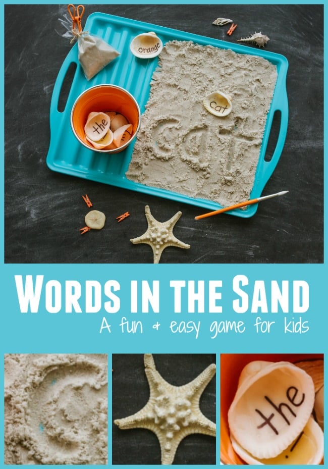 Words in the Sand Game for Kids from 100 Fun and Easy learning Games for Kids - The Educators' Spin On It sight words written in sand by copying sight word on seashell