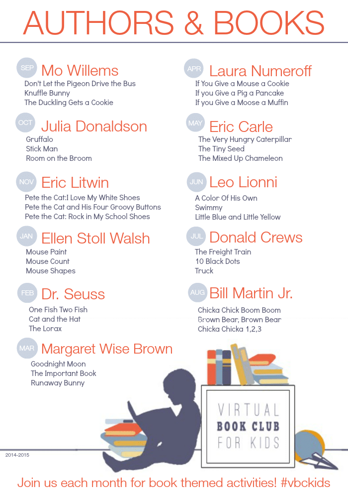Virtual Book Club for Kids selected Authors and Books for 2014-2015 featured at The Educators' Spin On It
